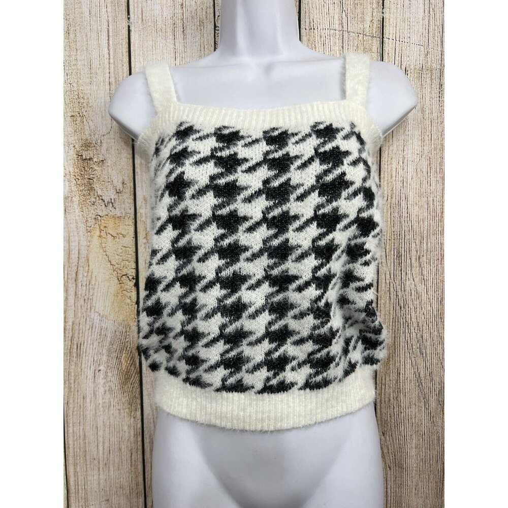 Willow & Wind Tank Top Sweater XS Black Ivory Houndstooth Soft‎ Cami Furry Cozy - Picture 2 of 7